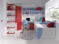 Dormitorio juvenil en blanco, azul y rojo de Muebles Orts