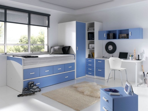 Dormitorio juvenil en Blanco y Azul de Muebles Orts